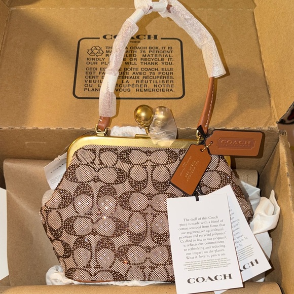 Coach Kisslock Frame Bag 16 In Crystal Signature Jacquard - Picture 7 of 8